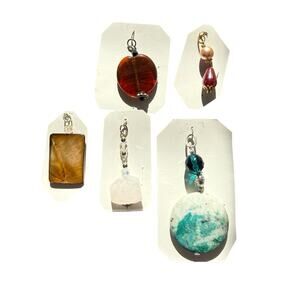 Y2K Handmade Pendant Lot 5 Piece Gemstone & Glass Charm Bundle NOS